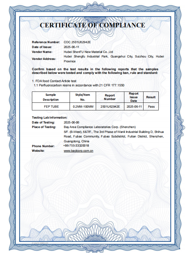 FDA for FEP tube suniu